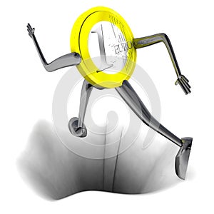 Euro coin robot jumping above hole illustration