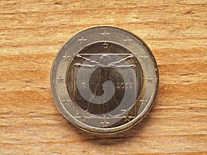 1 Euro coin showing Vitruvian man by Leonardo da Vinci, currency