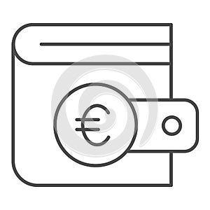 Euro coin wallet thin line icon. Finance savings, purse for cash symbol, outline style pictogram on white background