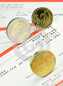 Euro coins on bank account