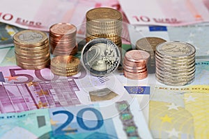 Euro coins and banknotes photo