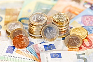 Euro coins banknotes bill saving money pay paying finances bank notes banknote
