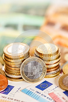 Euro coins banknotes bill saving money pay paying finances bank notes banknote portrait format
