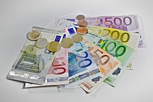 Euro coins and banknotes in circulation