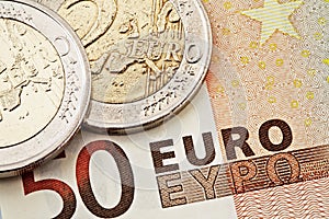 Euro coins and bills