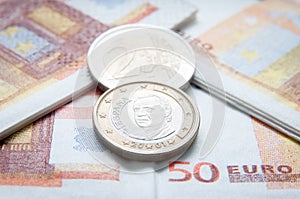 Euro coins and bills