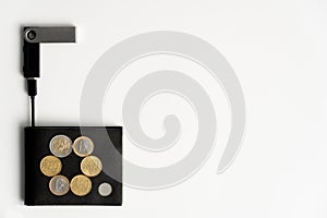 Euro coins and cents on RFID block wallet