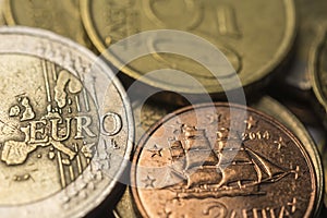 Euro coins, close up