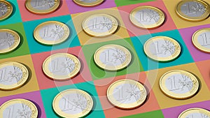 Euro coins on colorful squares