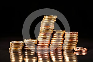 Euro Coins: European Currency Stacked with dark background, investment concept, money , financial, business