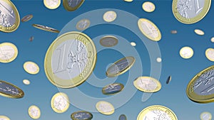 Euro coins fall from the sky