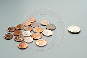 Euro coins isolated, finance and savings concept
