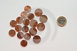 Euro coins isolated, finance and savings concept