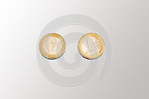 Euro coins isolated white background