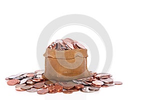 Euro coins in a money bag