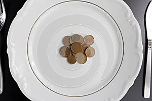 Euro coins money eating concept. Nothing to eat. Eating money an