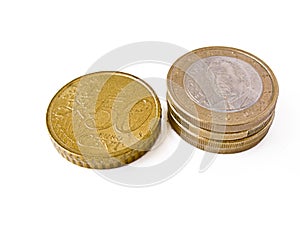 Euro coins: one euro and 50 cents