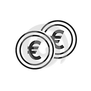 Euro Coins Outline Flat Icon on White