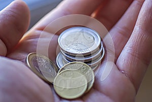 Euro coins in a palm photo