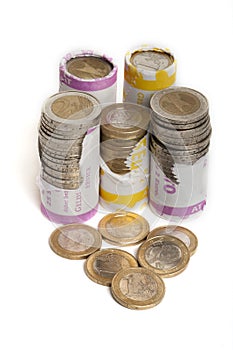 Euro coins in paper role