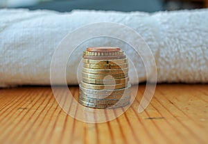 euro coins piled on a table