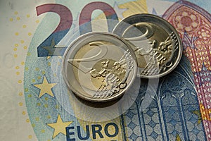 2 Euro coins reverse. European coins. Map of Europe.