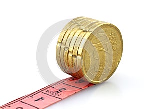Euro coins running on tape photo