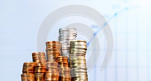 Euro coins stack with white background. Investing and financial concept. Growing concept.