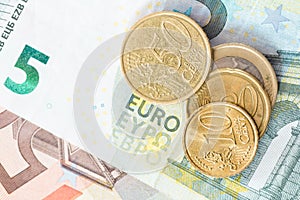 Euro coins top view