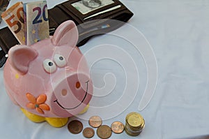 Euro currency, background piggy bank walet