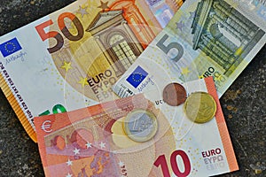 Euro currency in banknotes and coins