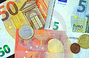 Euro currency in banknotes and coins