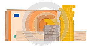 Euro currency coins and banknotes isolated