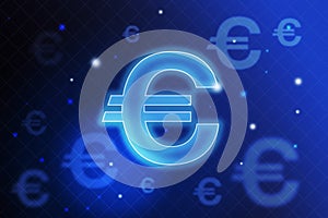 Euro currency digital sign at blue background, financial concept