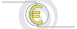 Euro currency, one line art, continuous contour drawing,hand-drawn icon for business,international financial valuta sign,trendy photo