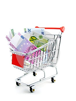 Euro currency in shopping trolley