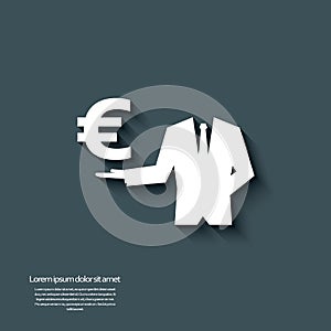 Euro currency sign with long shadow and 3d effect.