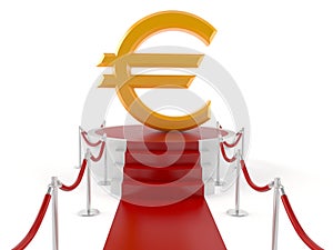Euro currency symbol on red carper