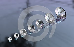 Euro cut round diamonds on glossy surface