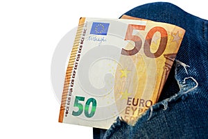 Euro in a denim hole