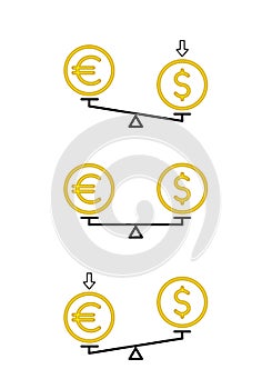 euro dollar balance scale, high currency value, finance exchange vector illustration, financial market concept