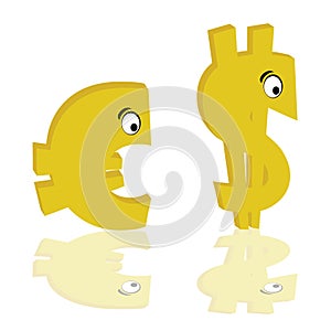 Euro and dollar gold color with eye vector