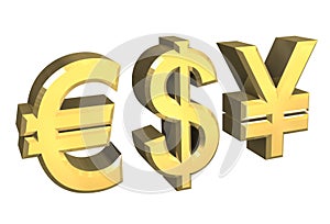 Euro, dollar, yen symbol