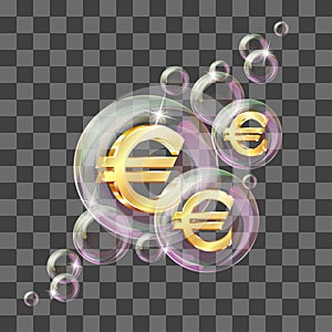 Euro EUR coin symbol in soap bubble.