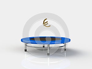 Euro Jumping on a trampoline on a white background
