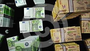 Euro and Madagascar Ariary money exchange loop animation