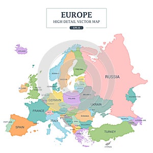 Euro Map Full Color High Detail Separated all countries