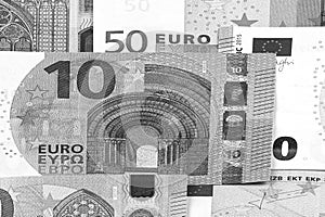 Euro money abstract black and white background.