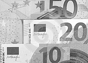 Euro money abstract black and white background.