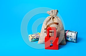 Euro money bag and red padlock. Sanctions and Restrictions. Freezing of assets, seizure of savings and property. Transaction